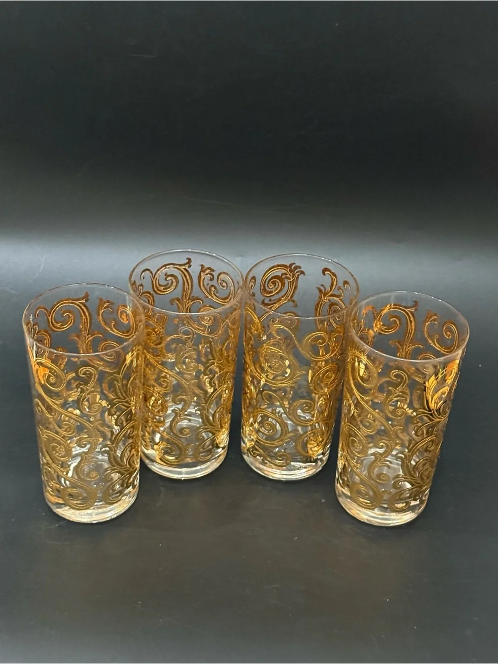 Lot of 4 Vintage MCM Culver Scroll 22k Gold Gilt 5.5” Highball Tumbler Glasses